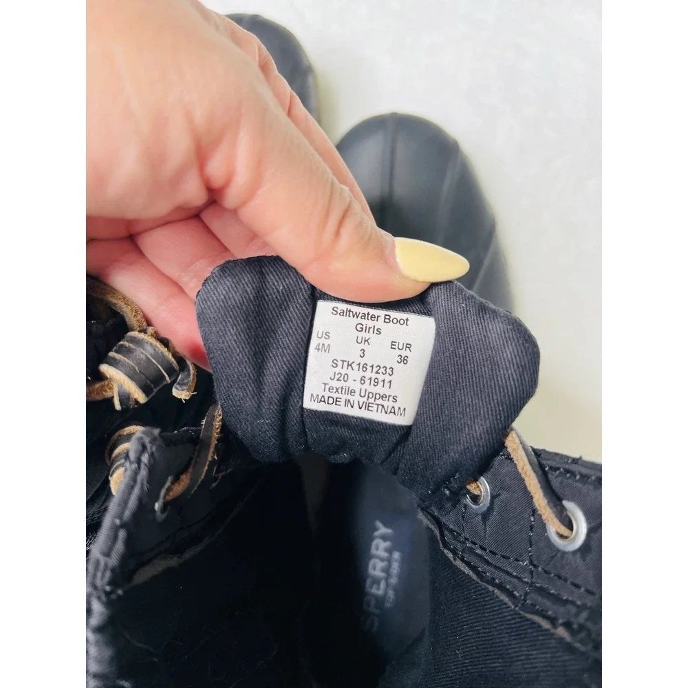 Sperry Top Sider Saltwater Duck Kids Girls Rain Black Ankle Lace Up Zip Boots 4M